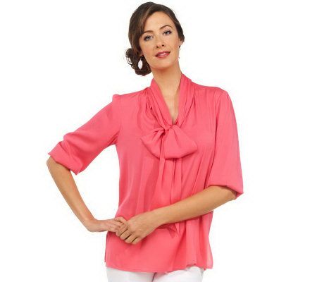 Joan Rivers 3/4 Sleeve Tie Front Blouse - A225067