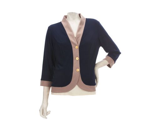 George Simonton Crystal Knit 3 Button Jacket with Contrast Trim - A225467