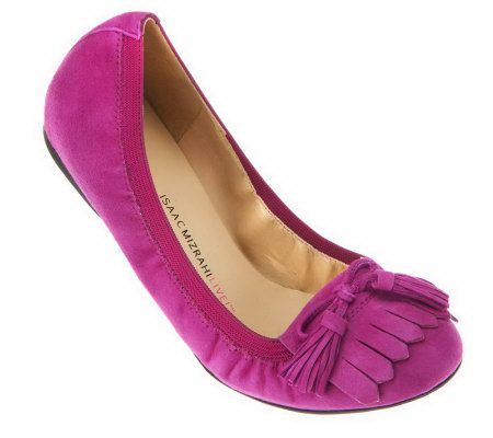 Isaac Mizrahi Live! Suede Kiltie Flat with Elastic Edge - A226067