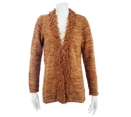 Liz Claiborne New York Loop Yarn Trim Open Front Cardigan - A226667