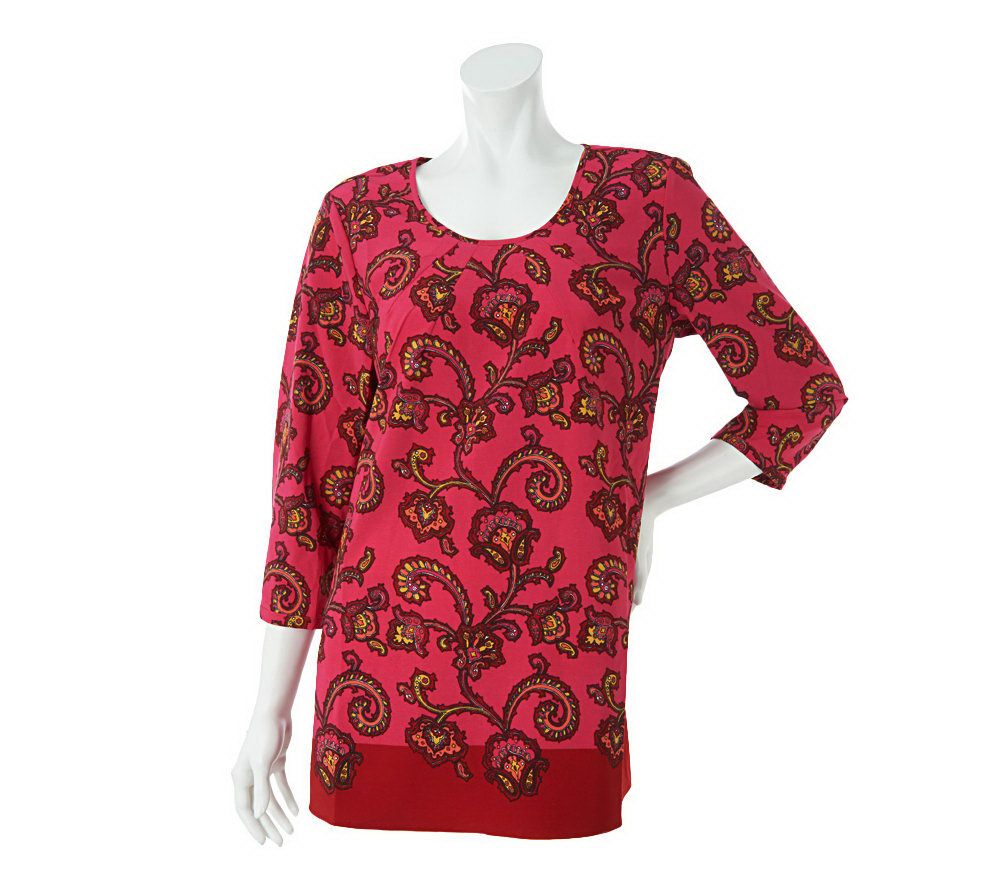 Liz Claiborne New York 3/4 Sleeve Paisley Printed Tunic - A230467