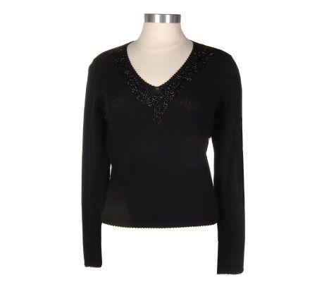 Jones Elements Long Sleeve Top with Bugle Beading - A4867