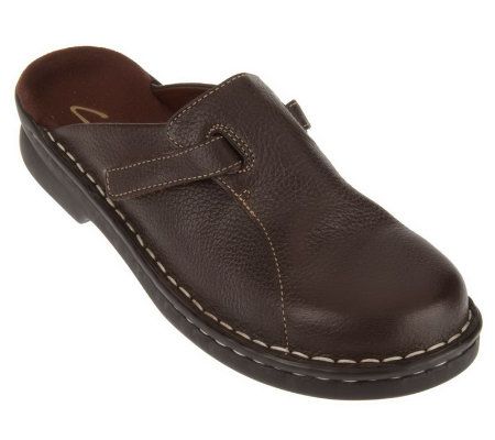 Clarks Jackie Leather Clogs w/Hook & Loop Side Straps - A67767