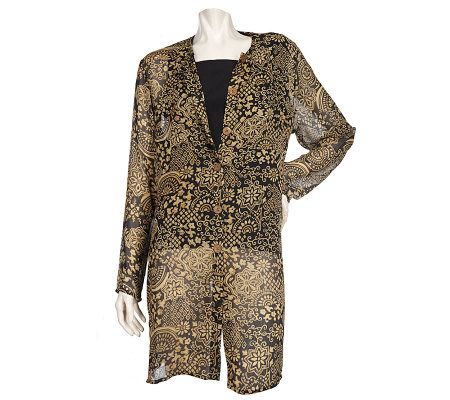 Susan Graver Stencil Print Duster and Solid Tank - A03668