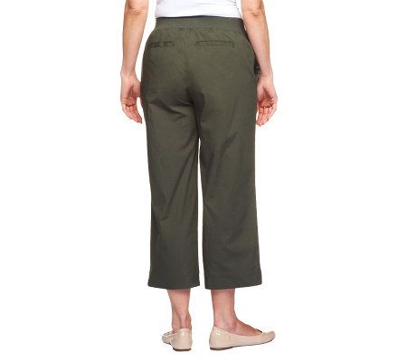 Denim & Co. Classic Waist Stretch Poplin Crop Pants with Ribbed Waist