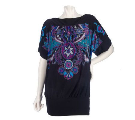 M by Marc Bouwer Printed Tunic with Banded Bottom Hem - A203568