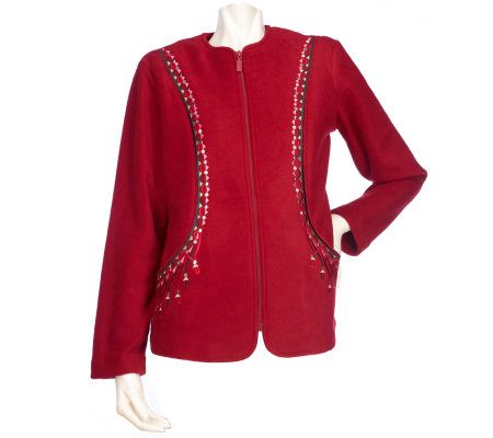 Bob Mackies Embroidered and Studded Zip Front Fleece Jacket - A209268