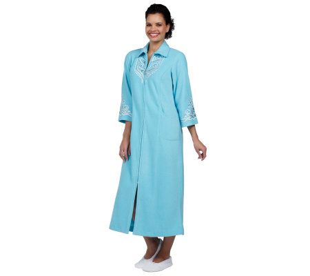 Bob Mackies Embroidered Zip Front Fleece Robe w/Jewel Detail - A209468