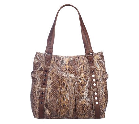 B. Makowsky Snake Embossed Leather Tote with Stud Detail - A209968