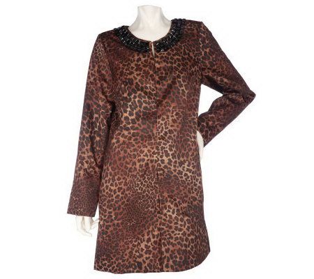 Dennis Basso Bonded Satin Jewel Neck Jacket with Bead Detail - A210468