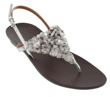 B. Makowsky Leather Thong Sandals with Stone Detail - A214868