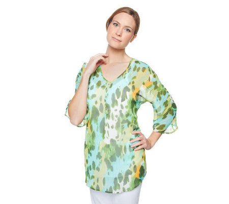 Isaac Mizrahi Live! Dolman Sleeve Abstract Blouse with Tank - A221368