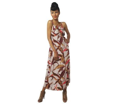 Belle Gray by Lisa Rinna Tropical Print Maxi Dress with Ruffle - A222268