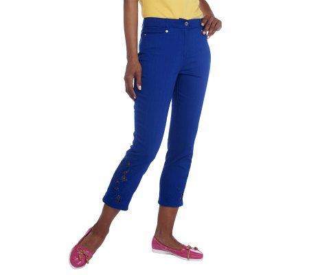 Isaac Mizrahi Live! Twill Pants w/Engineered Eyelet Hem - A222368