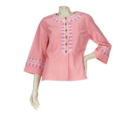 Bob Mackies Zip Zag Embroidered Button Front Twill Jacket - A223768