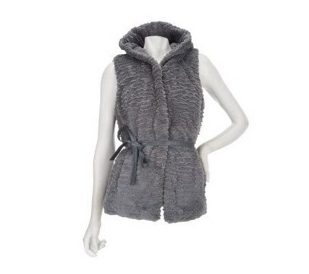 Dennis Basso Sculpted Faux Persian Fur Vest with Hood and Belt - A228368