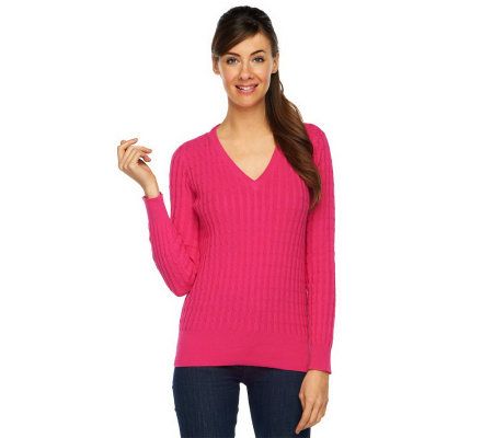 Liz Claiborne New York Essentials V-Neck Cable Sweater - A230468