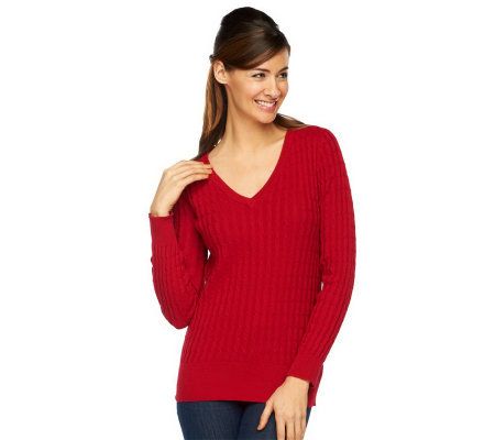Liz Claiborne New York Essentials V-Neck Cable Sweater - A230468