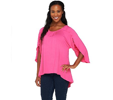 Belle Gray by Lisa Rinna Knit Top with Button Sleeve Detail - A231368