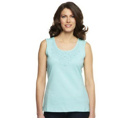 Denim & Co. Knit Tank Top with Battenberg Lace Detail - A231868