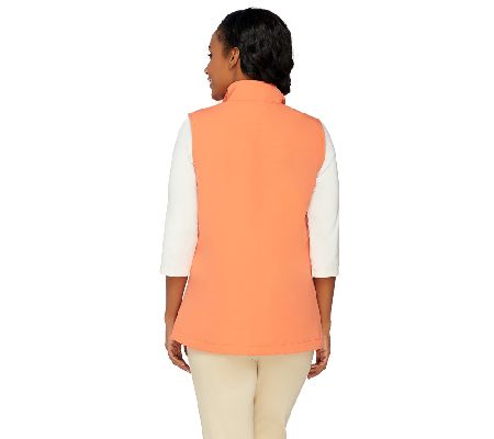 Denim & Co. Zip Front Vests with Pockets and Striped Lining