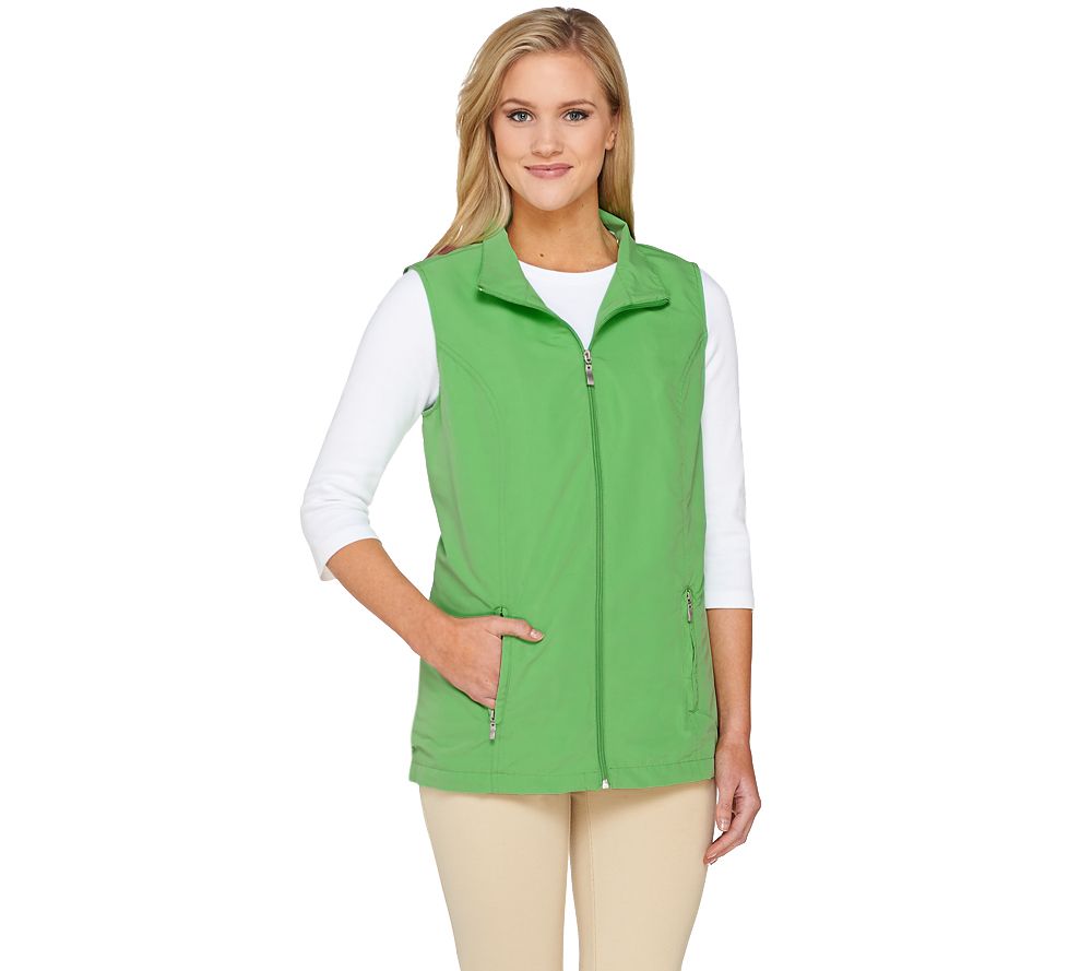 Denim & Co. Zip Front Vests with Pockets and Striped Lining - A232168