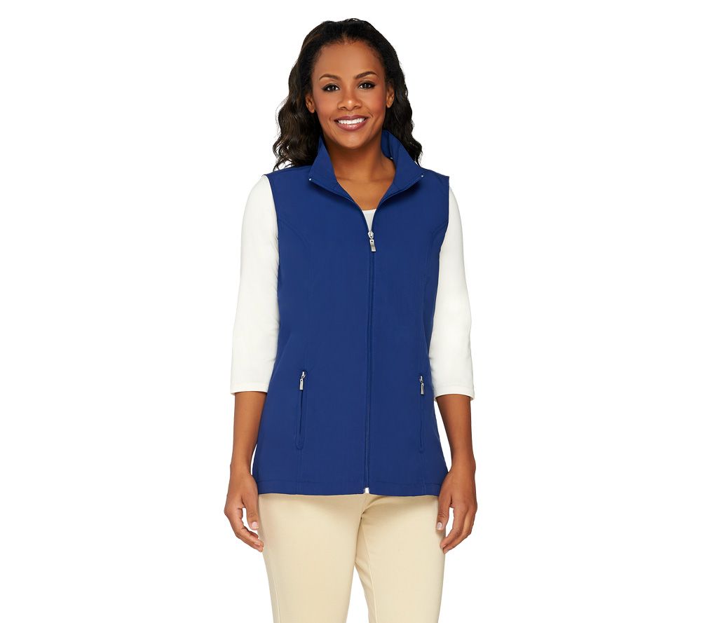 Denim & Co. Zip Front Vests with Pockets and Striped Lining - A232168