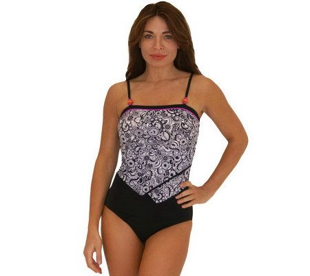 Fit 4 U Wave Reviews Adjustable Strap Bandeau Swimsuit w/Beads - A327368