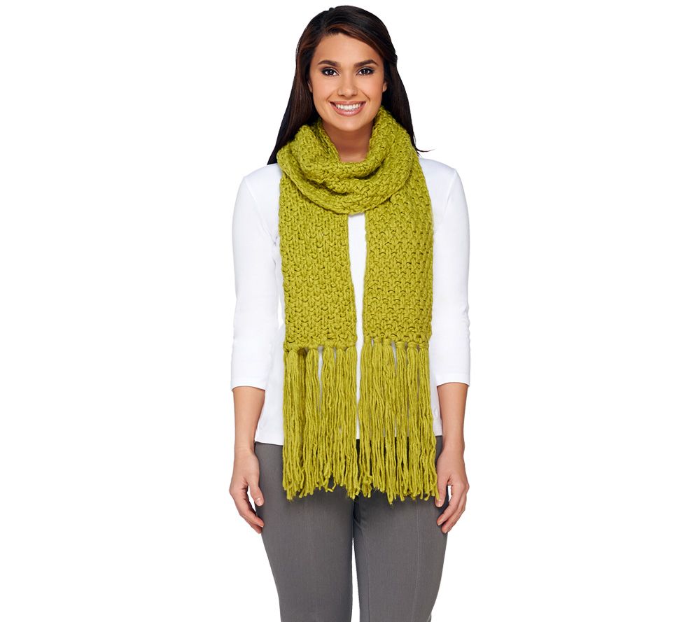 Susan Graver Plushknit Hand Knit Chunky Scarf w/ Tassels - A92268