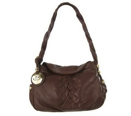 B. Makowsky Ruched Glove Leather Flap Hobo with Braided Strap - A98168