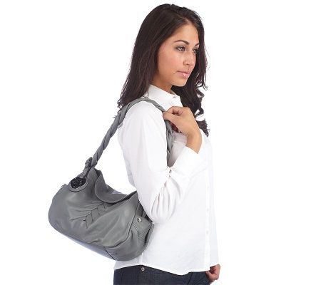 B. Makowsky Ruched Glove Leather Flap Hobo with Braided Strap