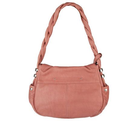 B. Makowsky Ruched Glove Leather Flap Hobo with Braided Strap
