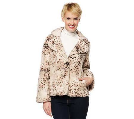 Susan Graver Animal Print Fleece Jacket with Oversized Notch Collar - A209569