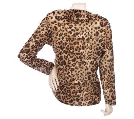 Susan Graver Printed Mesh Ruffled Cardigan w/Hook & Eye Closures