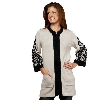 Bob Mackies Zip Front Embroidered Sultana Sweater Jacket - A217769