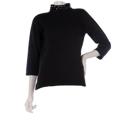 Quacker Factory Stone Mock Neck 3/4 Sleeve Sweater - A218369