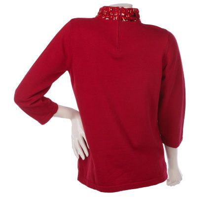 Quacker Factory Stone Mock Neck 3/4 Sleeve Sweater