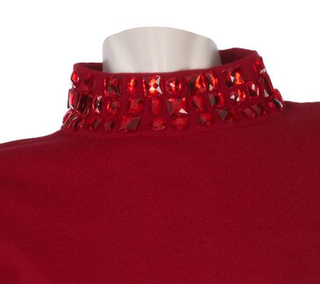 Quacker Factory Stone Mock Neck 3/4 Sleeve Sweater