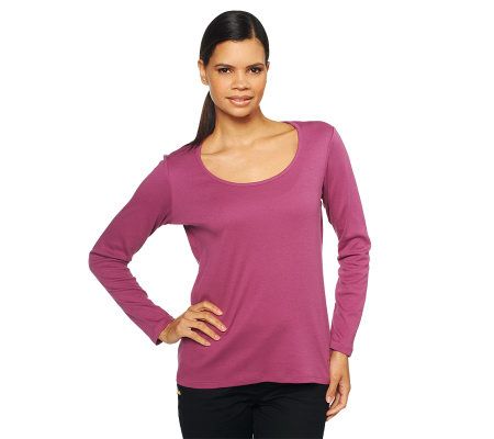 Liz Claiborne New York Essentials Long Sleeve Scoop Neck Tee - A219569