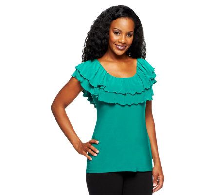Attitudes by Renee Flutter Sleeve Boatneck Ruffle Top - A224369