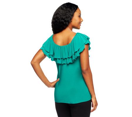Attitudes by Renee Flutter Sleeve Boatneck Ruffle Top