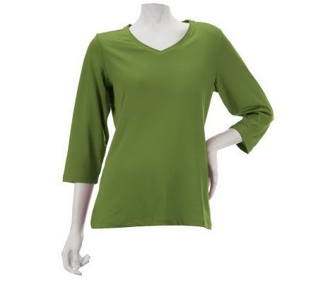 Susan Graver Essentials Butterknit 3/4 Sleeve Top with Satin Neckline - A224869