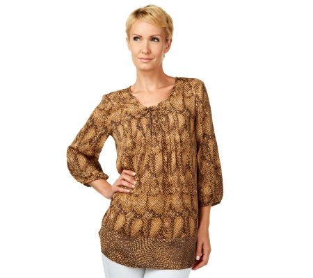 Liz Claiborne New York Snake Print Crinkle Chiffon Tunic - A226469