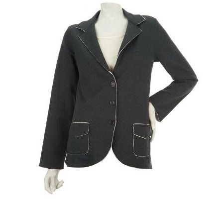 LOGO by Lori Goldstein Knit Heathered Blazer with Pockets - A227069