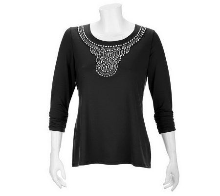 Susan Graver Butterknit Scoop Neck Top with Beaded Embellishments - A228069