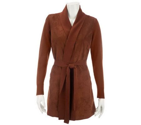 Dennis Basso Knit Cardigan with Faux Suede Front Inset Detail - A228369