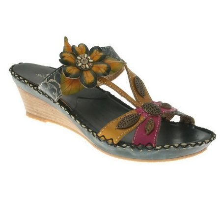 Spring Step Charlotte Leather Slide Sandals with Flower Detail - A233569