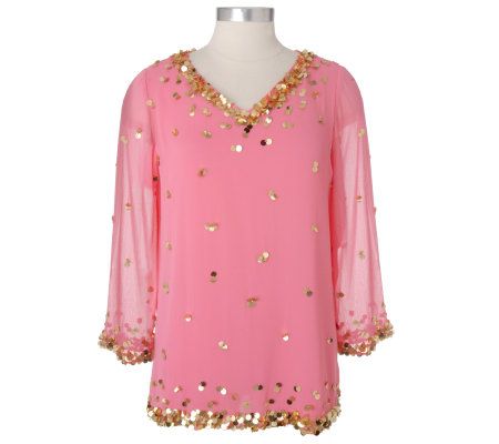 Linea by Louis DellOlio V-neck Tunic with Paillette Detail - A69369