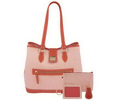 Dooney & Bourke Leather Trimmed Woven Tote with 3 Accessories - A81269