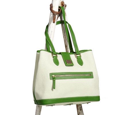Dooney & Bourke Leather Trimmed Woven Tote with 3 Accessories